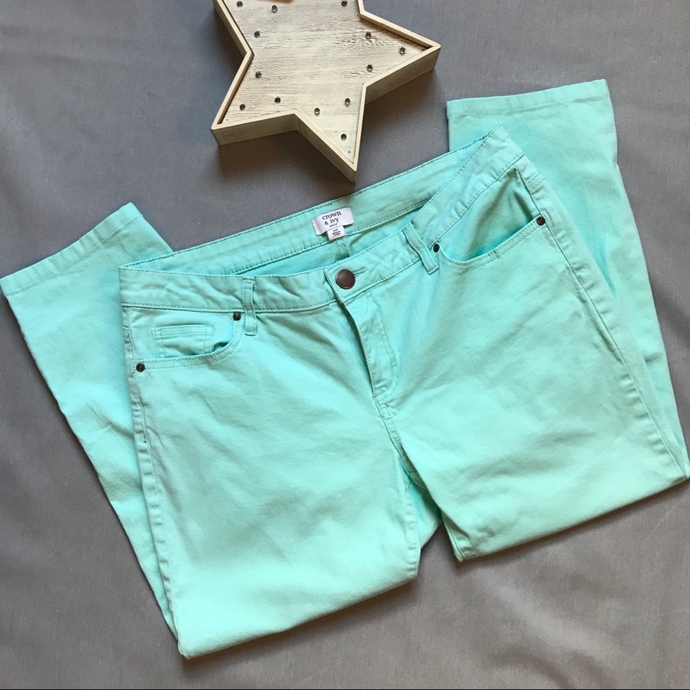 Crown & Ivy teal cropped pants Sz 10P